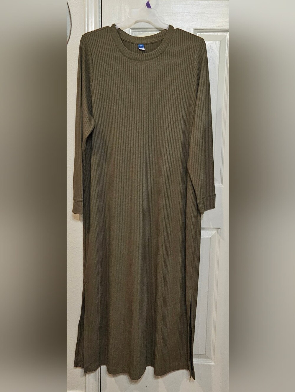 Old Navy Olive Ribbed Maxi Dress with Side Slits